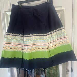 Talbots Cutest Cotton Lined Navy and Green A-Line Skirt Ever! sz 8